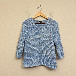 J. JILL Wearever Spray-Dyed Cardigan Sweater Blue Cotton Ribbed Knit